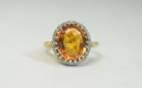 18ct Yellow Gold Set Topaz and Diamond Cluster Ring,