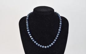 Single Strand Blue Green Cultured Pearl Necklace,