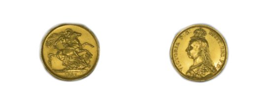 Victoria 22ct Gold Two Pound Piece ( Double Sovereign ) Date 1887. In Extremely Fine Condition,