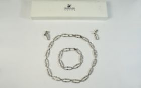 Swarovski Cut Crystal 3 Piece Jewellery Set. Comprises Necklaces, Bracelet and Matching Earring.
