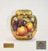 Royal Worcester Hand Painted Lidded Ginger Jar ' Fallen Fruits ' Stillife. Signed H. Aryton.