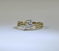 Ladies 9ct Gold Set Three Stone Diamond Ring with Modern Setting and Design. Fully Hallmarked.
