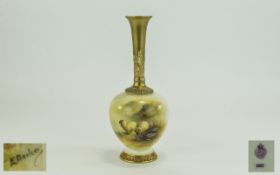 Royal Worcester Fine Hand Painted and Signed Globular Shaped Vase ' Sheep In a Highland Setting '