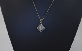 Diamond Cluster Pendant. Diamond shaped mount set with a cluster of round brilliant cut diamonds.