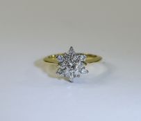 18ct Gold Diamond Cluster Ring. Fully Hallmarked. Est Diamond Weight 25 pts.