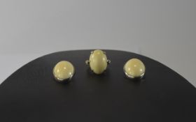 Ivory and Gold Ring plus Pair of Ivory Earrings,
