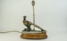 Capodimonte Signed Figural Table Lamp - Pheasant Bird Figure. Signed Giuseppe Armani. Raised on a