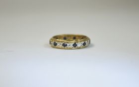 Ladies 9ct Set Diamond and Sapphire Eternity Ring. Marked 9ct - Please See Photo. O-P Ring Size.