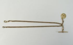 Antique 10k Gold Double Albert Chain with Fob and T. Bar. Fully Marked 10k. Length 18 Inches.