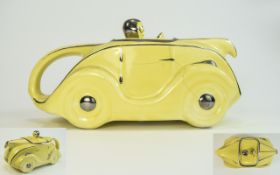 Sadler OK T42 Hand Painted Yellow and Chrome Painted Novelty Teapot,