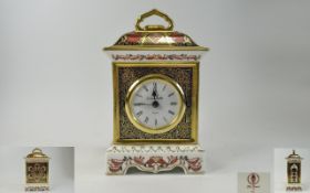 Royal Crown Derby Old Imari Very Fine Carriage Clock with 22ct Gold Finish and Finely Detailed