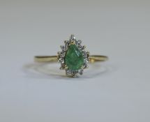 Ladies 9ct Gold Emerald and Diamond Dress Ring. Fully Hallmarked.