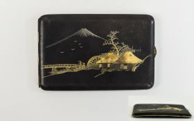 Japanese - 1930's Signed Damascene Mixed Metal Cigarette Case,