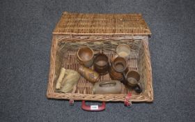 Hamper With Wooden Drinking Vessels