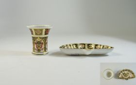 Royal Crown Derby Imari Pattern Small Vase, Finished In 22ct Gold, Date 1989. Height 2.