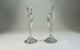 Pair of Igor Carl Faberge by Franklin Mint ' Snow Dove ' crystal candle holders. Featuring two