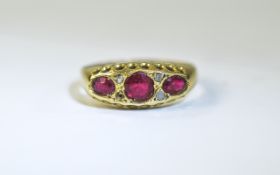 Antique 18ct Gold Set 3 Stone Ruby Ring. Fully Hallmarked for 18ct Gold.