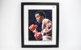 Boxing Interest. Signed photo Sugar Ray Leonard. Black glazed frame.