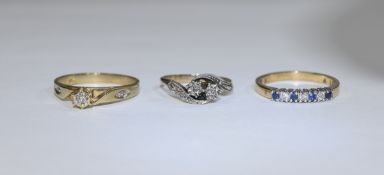 A Collection of 3 9ct Gold Stone Set Dress Rings. All Fully Hallmarked for 9ct - Please See Photo.