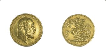 Edward VII 22ct Gold Two Pound Piece ( Double Sovereign ) Date 1902. In Extremely Fine Condition,