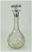 A Silver Collared Cut Glass Decanter, Nice Shape.