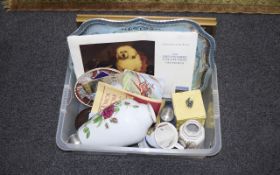 Box of Miscellaneous Items including Danbury Mint vase.