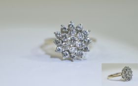 Ladies 9ct Gold Set Diamond Cluster Ring. Flower head Design. Est 50 pts of Diamonds.
