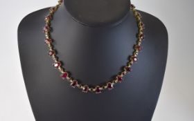 14ct Gold Ruby And Diamond Line Necklace