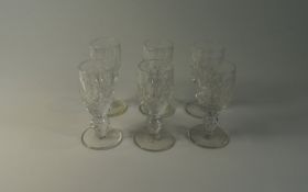 Waterford Set of Six Cut Crystal Liqueur Glasses. Waterford Signatures to Underside of Glasses. Each