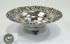 A Vintage Quality and Hand Crafted Silver Footed Bowl made by Hazorfim of Israel.