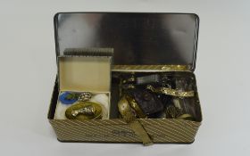 Tin Containing A Mixed Lot Of Costume Jewellery Ladies Wristwatches A/F