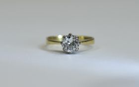 18ct Gold Set Single Stone Diamond Ring The round diamond of good colour and clarity.