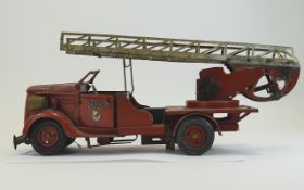 Rare VeBe (France) large tinplate Fire Engine - impressive model in red, with clockwork motor,