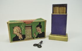 German Clockwork Matchbox Novelty marked Sakerhets Tandstiskor,