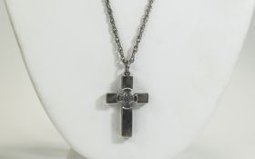 Vintage Silver Cross Attached to a Silver Chain. Both Fully Hallmarked. 22 Inches In Length.