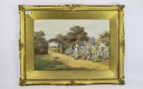 William. F. Ashburner B.W.S. Active 1900 - 1932 - Titled ' Her Garden ' Watercolour. Signed, Mounted