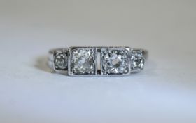 Art Deco Diamond Ring Square Stepped Mount Set With Four Round Cut Diamonds,