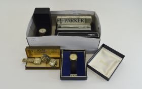 Mixed Lot Of Wristwatches, Spares Or Repair Together With Parker Pen Set,