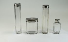 Victorian - Vanity Set of Silver Topped Glass Table Jars ( 4 ) In Total. Hallmark London 1877.