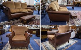 A Very Fine Quality Late Victorian 3 Piece Tan Hide Leather Suite. This Suite as Been Recently Re-