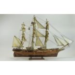 Vintage Hand Made Model of 3 masted schooner / clipper. Well made with sales, rigging etc.