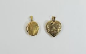 Antique 9ct Gold Lockets One heart shaped, the other oval shaped.