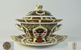 Royal Crown Derby Old Imari Two Handle Lidded Tureen and Matching Stand. Pattern 1128, Date 2003.