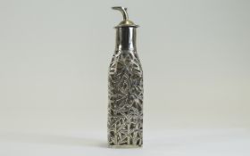 Antique Signed Silver Scent Bottle with Open Work Leaf Decoration to Body.