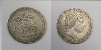 George III Silver Crown, Date 1818. LIX Scarce Coin, Nice Tone.