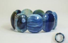 Blue Agate Bracelet, large, domed, blue agate stones, with shades of navy, cobalt, and teal