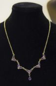 Silver Amethyst Necklace Lobster claw fastening v-shaped central section featuring 16 pale