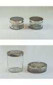 Art Deco Pair of Silver Circular Topped Cut Glass Trinket Jars. Hallmark London 1936. Each 2.