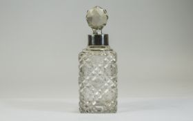 George V Silver Banded Cut Crystal Perfume Bottle. Hallmark Birmingham 1913. Height 4.75 Inches.