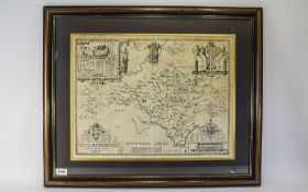 Christopher Saxon Described 17th Century Map of The County of Brecknockshire, Wales. Mounted and